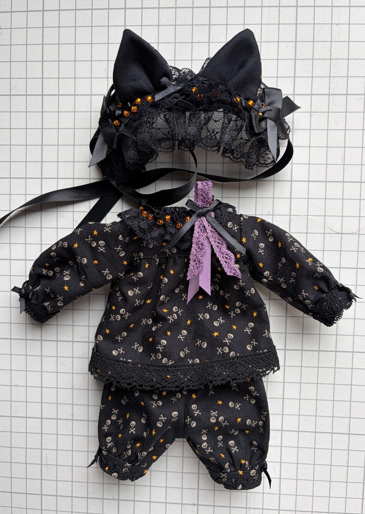 幼SD  ハロウィン黒猫セット（スカル柄）