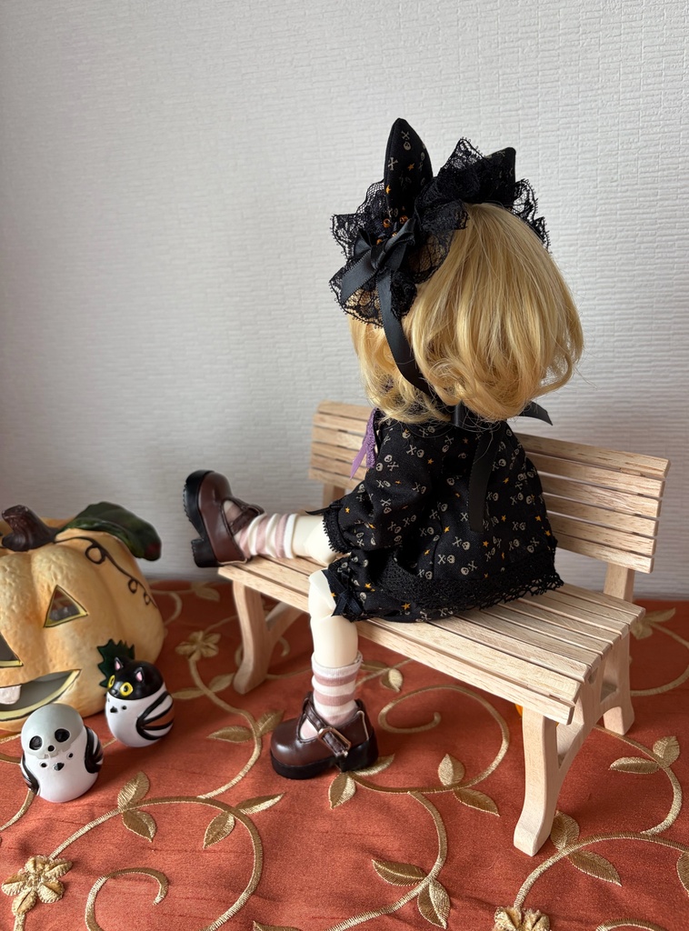 幼SD  ハロウィン黒猫セット（スカル柄）
