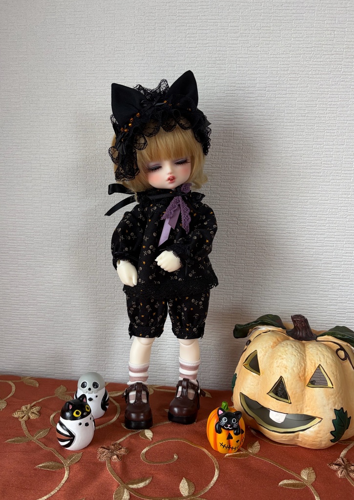 幼SD  ハロウィン黒猫セット（スカル柄）