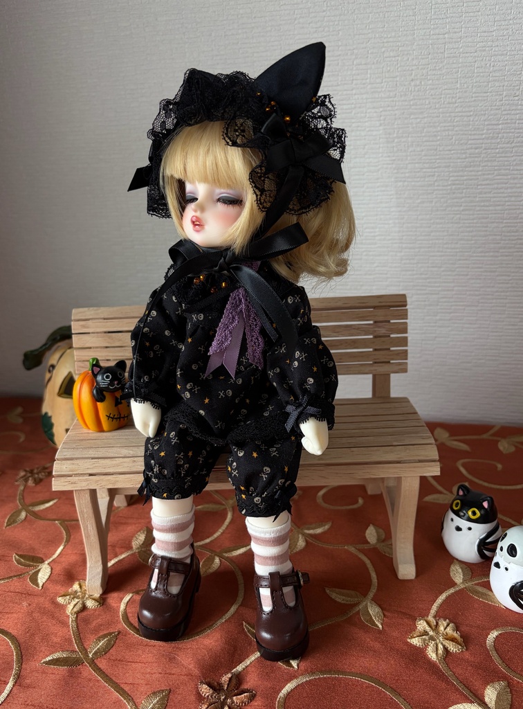 幼SD  ハロウィン黒猫セット（スカル柄）