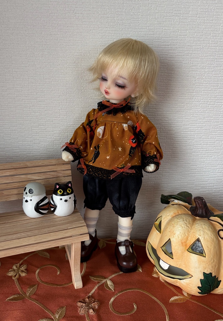 幼SD  ハロウィン長袖ブラウス（黒猫✖️オレンジ猫）