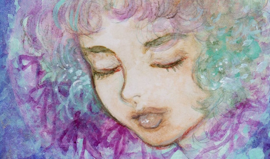 【森霧矢】青い絵中心・直筆色紙