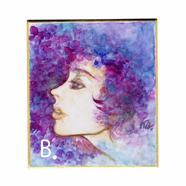 【森霧矢】青い絵中心・直筆色紙