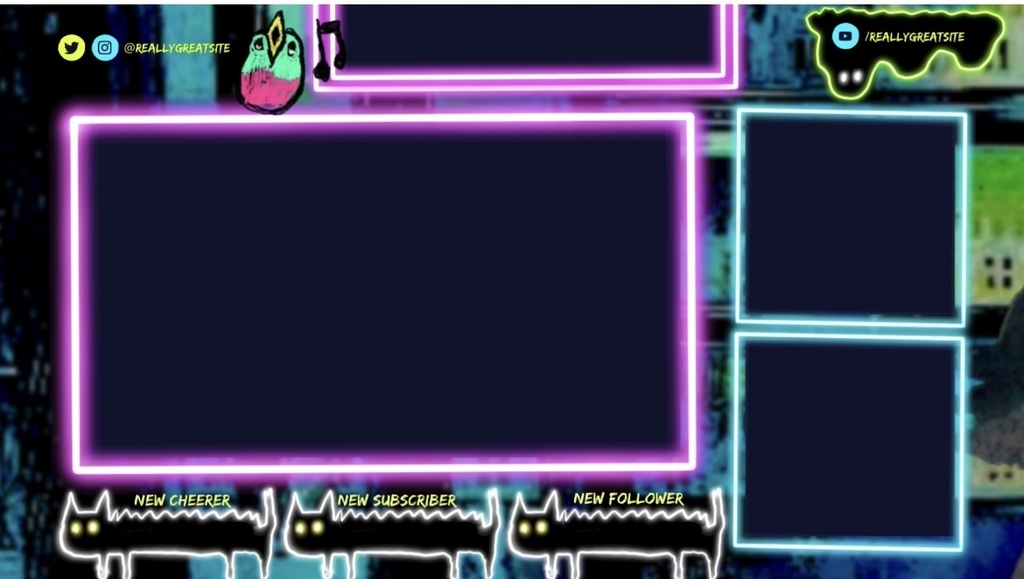 《無料》ライブ配信画面素材/オーバーレイ《無料版2種あり》《有料版》✨動くネオンが光る✨ Overlay【Twitchなど】