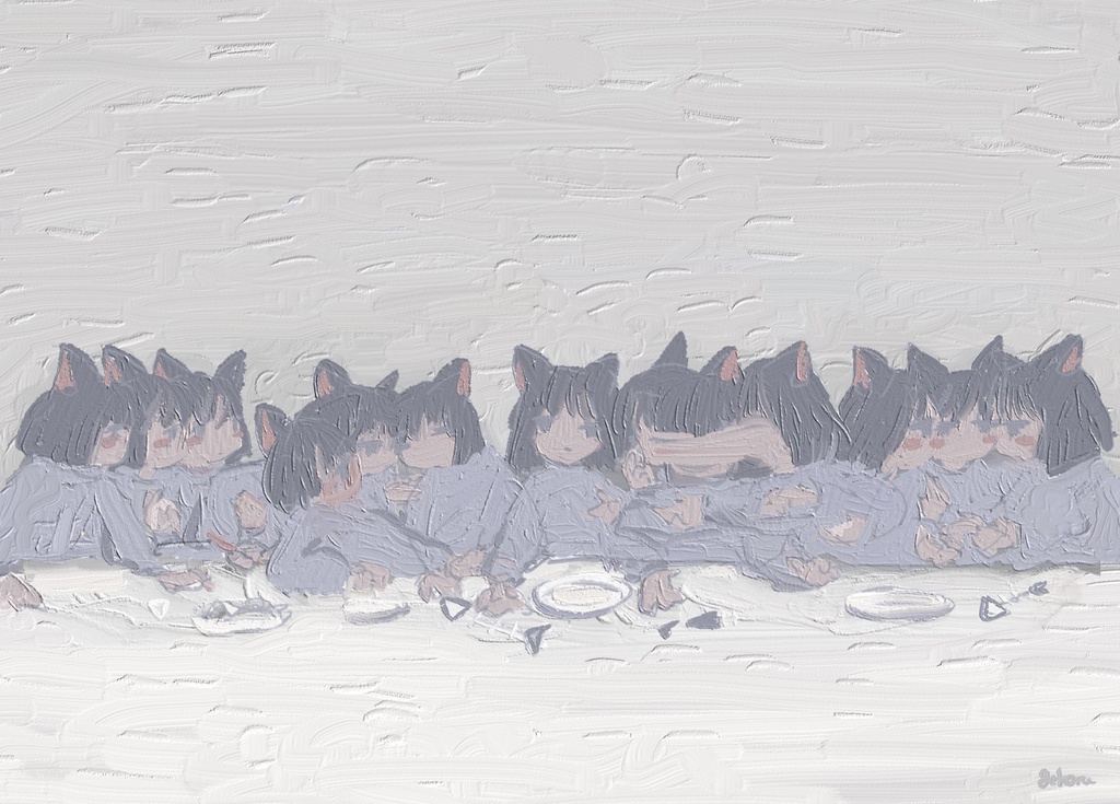 ねこ晩餐_F4キャンバスアート