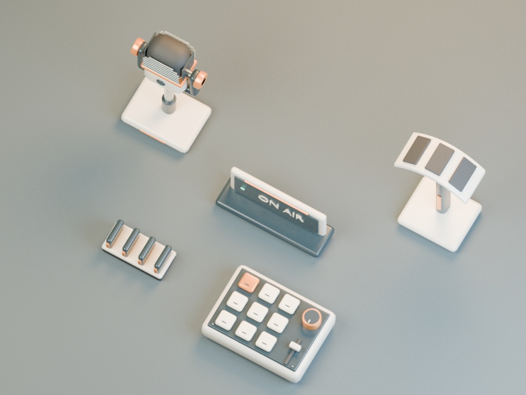 【3D小物5点】Studio Forms|配信デスクの小道具セット【blend・FBX・GLB】