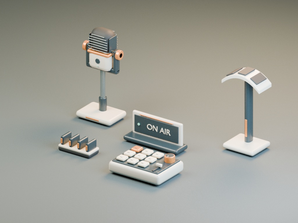 【3D小物5点】Studio Forms|配信デスクの小道具セット【blend・FBX・GLB】