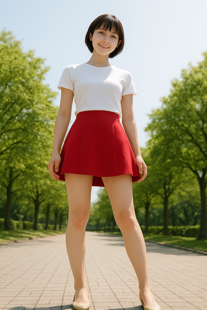 《可愛い系 × 美脚ローアングル》AI美女フォトセット Vol.3（5枚）— 高画質ポートレート素材