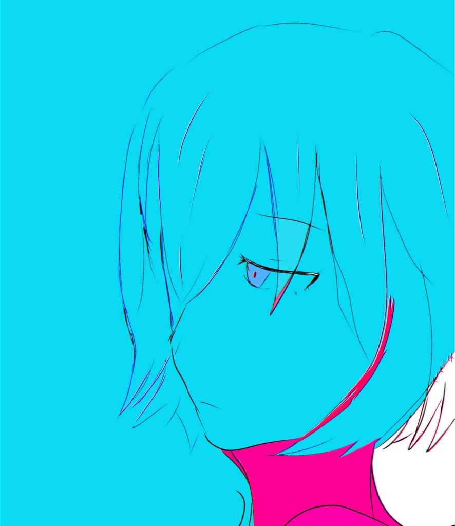 青 線画Tシャツ