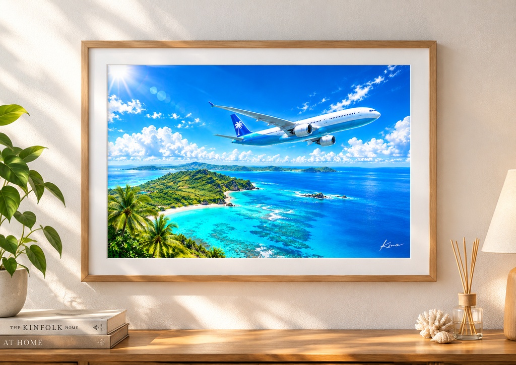 Kino Southern Island |南国の海を飛ぶオリジナル旅客機|A4デジタルアート