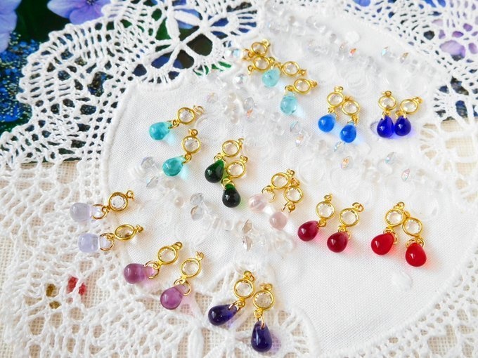 シャネルストーンコネクターと雫のドール用ノンホールピアス