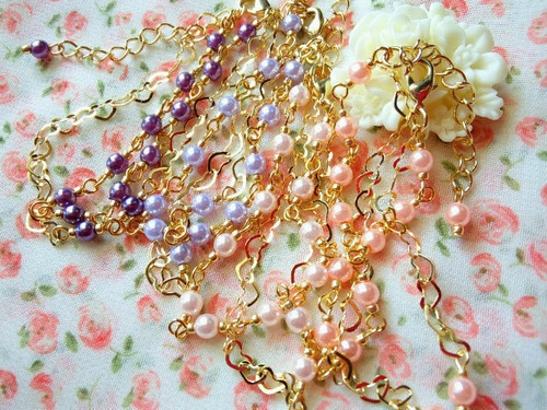 ハートチェーンとパールのドール用2連ネックレス【G】