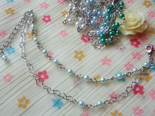 ハートチェーンとパールのドール用2連ネックレス【R】