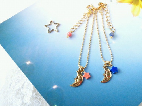 お月様と天然石の星ドール用ネックレス