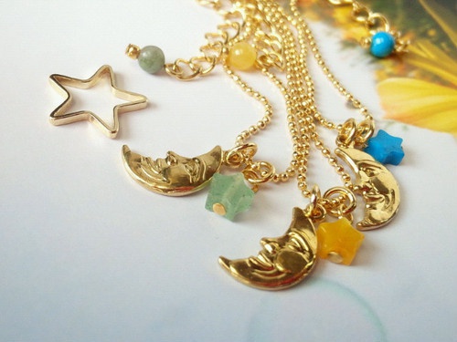 お月様と天然石の星ドール用ネックレス