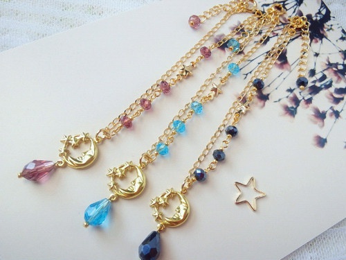 月と星とガラス雫のドール用ネックレス
