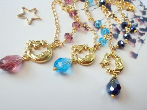 月と星とガラス雫のドール用ネックレス