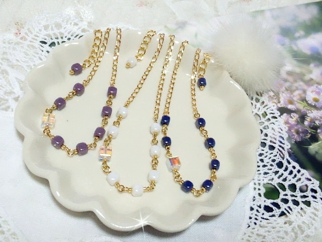 CZキューブとクリスタライズのドール用ネックレス