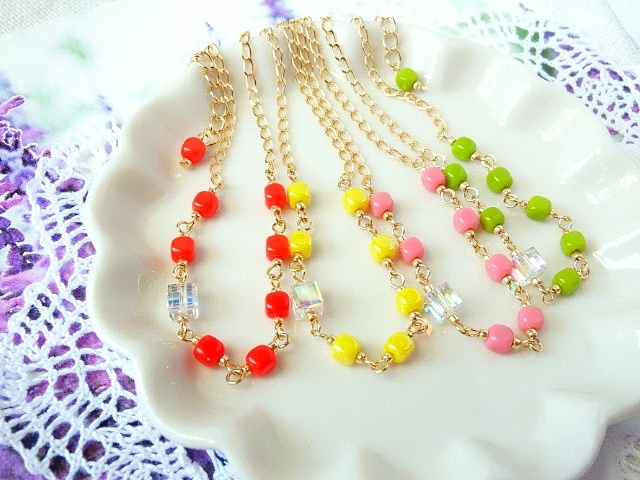 CZキューブとクリスタライズのドール用ネックレス