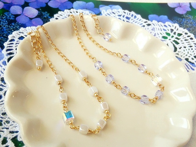 CZキューブとクリスタライズのドール用ネックレス