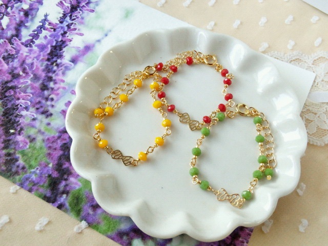 リボンと秋色ビーズのドール用チョーカー