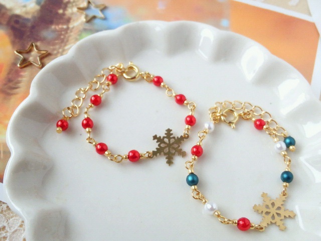 雪の結晶とパールのドール用チョーカー