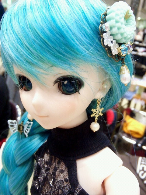 雪とコットンパールのドール用ノンホールピアス