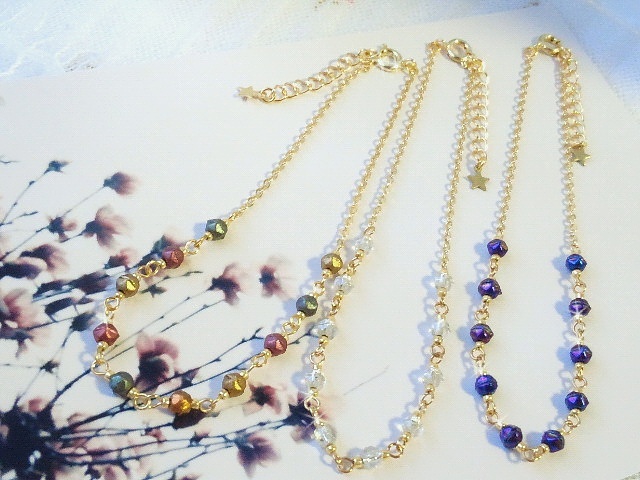 CZイングリッシュカットビーズのドール用ロングネックレス