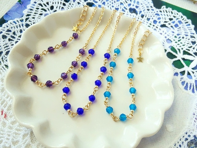 CZイングリッシュカットビーズのドール用ロングネックレス