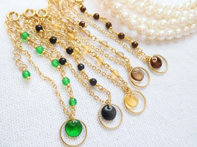 CZレンズとフープ重ねのドール用アシンメトリーネックレス