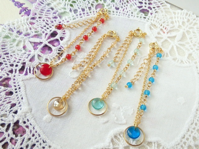 CZレンズとフープ重ねのドール用アシンメトリーネックレス