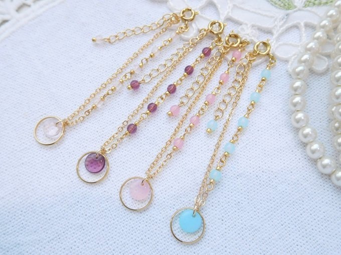 CZレンズとフープ重ねのドール用アシンメトリーネックレス