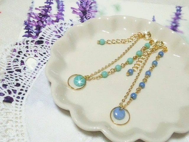 CZレンズとフープ重ねのドール用アシンメトリーネックレス