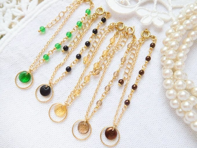 CZレンズとフープ重ねのドール用アシンメトリーネックレス