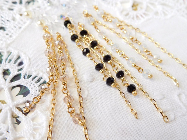 ボタンカット繋ぎとチェーンのドール用ロングノンホールピアス