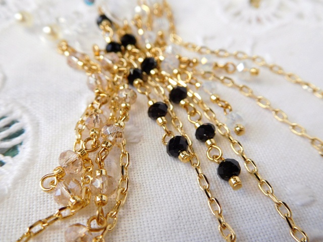 ボタンカット繋ぎとチェーンのドール用ロングノンホールピアス