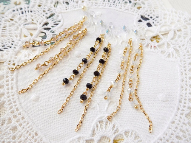 ボタンカット繋ぎとチェーンのドール用ロングノンホールピアス