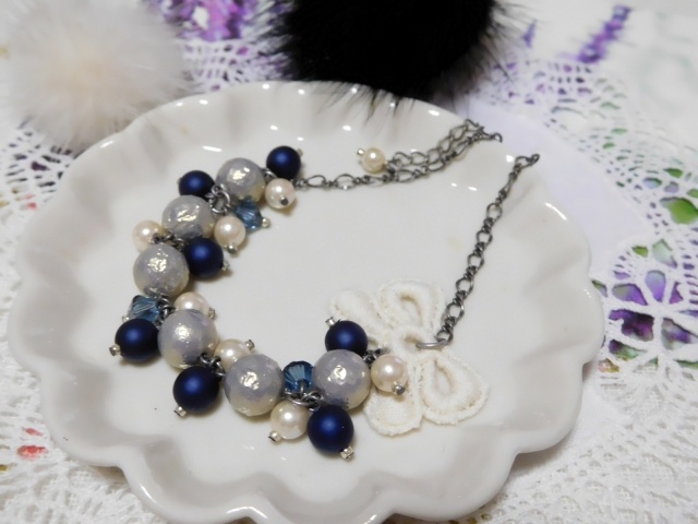 リボンレースとシュリンクパールのドール用しゃらんらネックレス