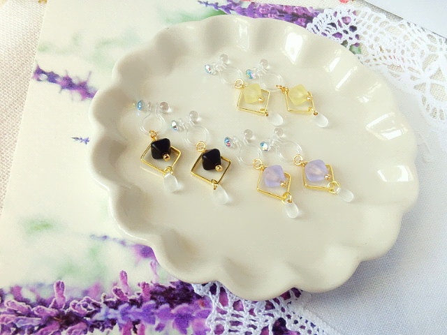 バイコーンと菱フープのドール用ノンホールピアス