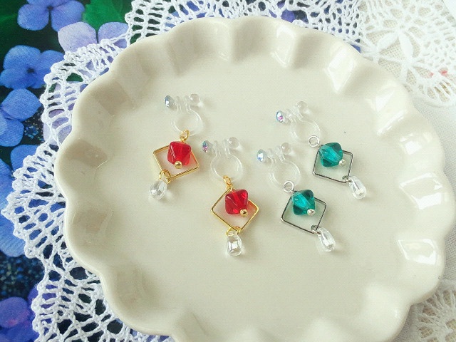 バイコーンと菱フープのドール用ノンホールピアス