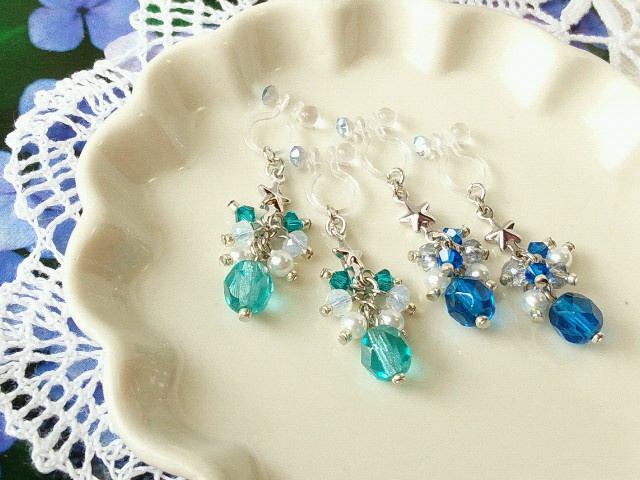 星とFPビーズのしゃらんらドール用ノンホールピアス