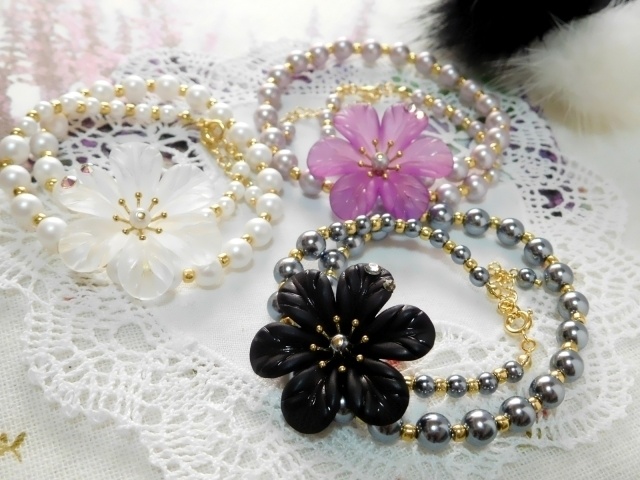 お花とパールのドール用2wayネックレス