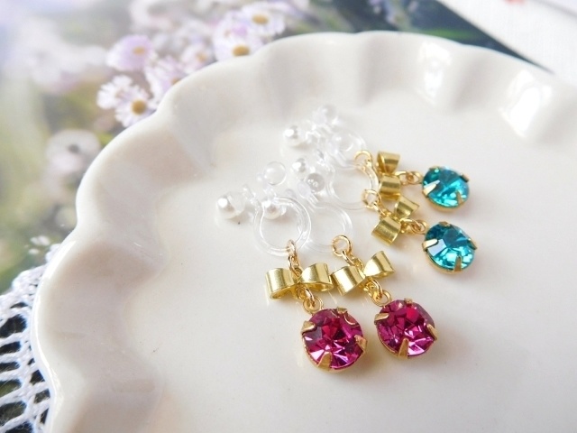 リボンとジュエルのドール用ノンホールピアス