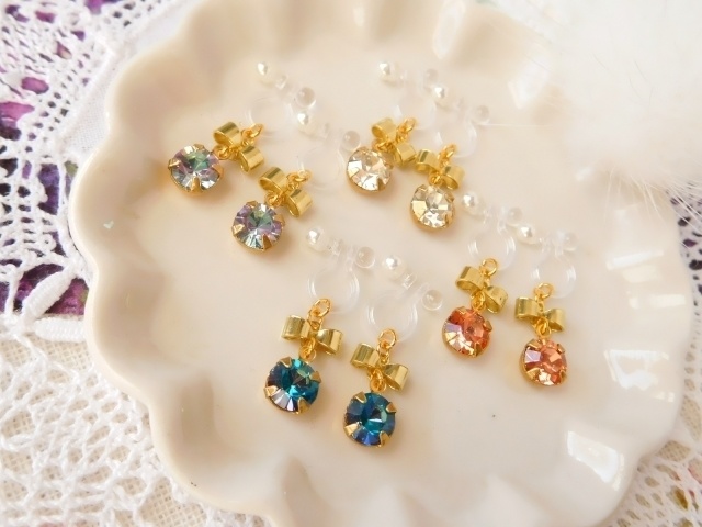 リボンとジュエルのドール用ノンホールピアス