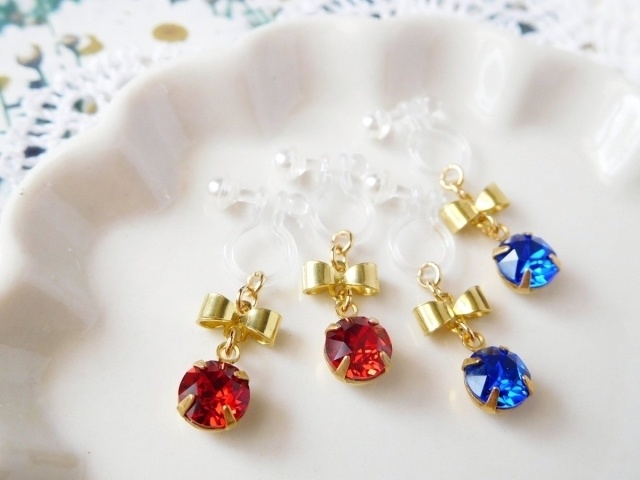 リボンとジュエルのドール用ノンホールピアス