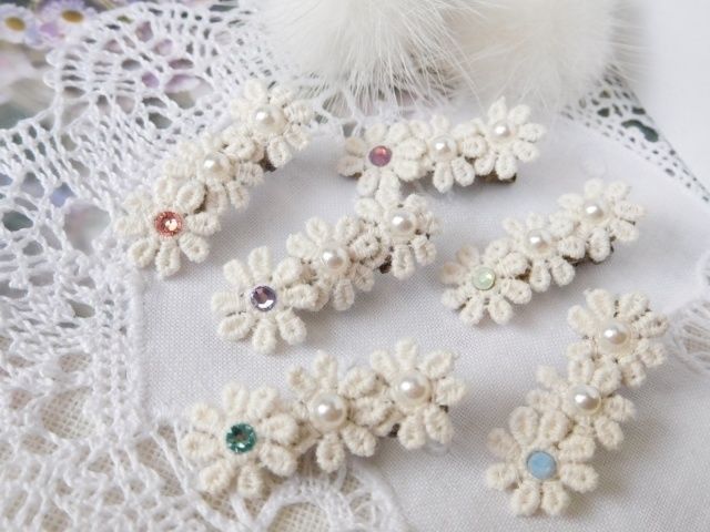 生成お花レースとクリスタライズのドール用ヘアクリップ