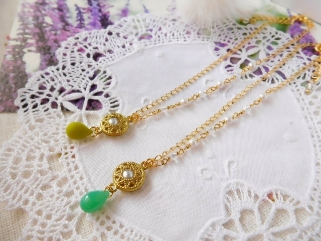 パールコネクターと碧雫のアシンメトリードール用ネックレス