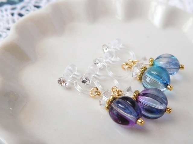 ツートンメロンのドール用ノンホールピアス