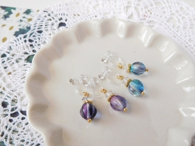 ツートンメロンのドール用ノンホールピアス