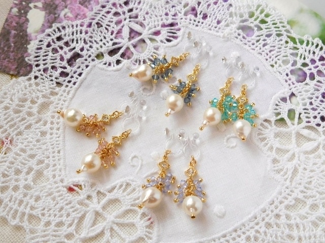 アコヤ真珠とクリスタライズのしゃらんらドール用ノンホールピアス